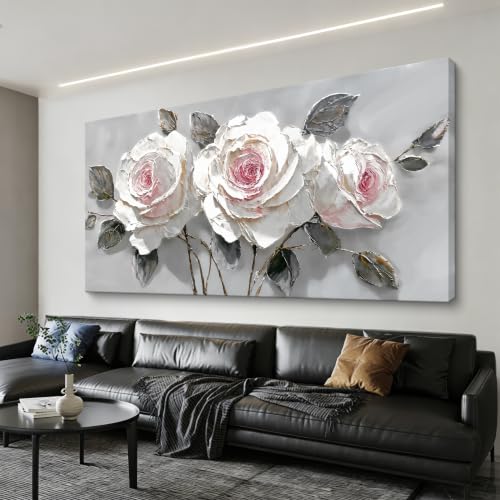 Modern White Pink Rose Canvas Wall Art Decor for Living Room 20" X 40" - color: LAI-13J, size: 40"L x 20"W
