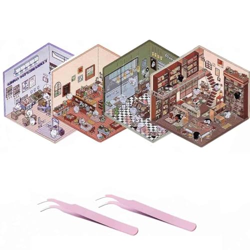 4 Sets DIY 3D House Stickers: Make Your Own Isometric Scenes with Fun Cute Korean Cartoon Stickers - color: Stylea