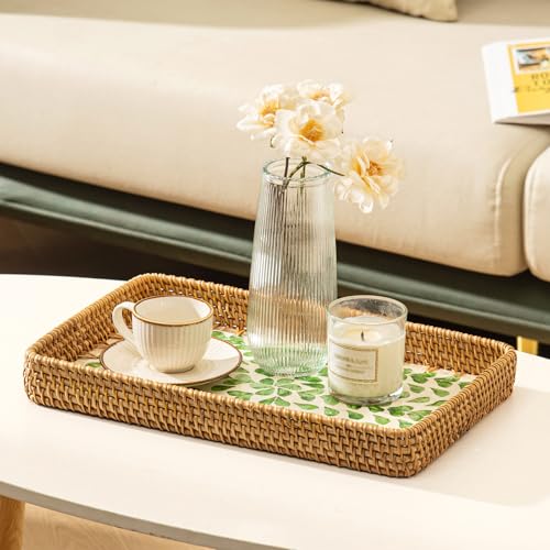Set of 3 Rattan Serving Trays with Mother of Pearl, Terrekraft - color: Checkerboard