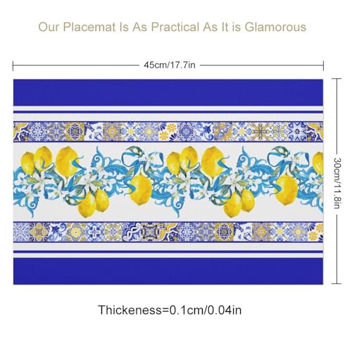 Blue Lemon Placemats Set of 4, 12x18 Inch Navy Blue Vintage Baroque Summer Fruits Floral Farmhouse Seasonal Spring Holiday Coffee Table Mats for Party Kitchen Dining Decoration - color: Lemon08, size: 4pcs