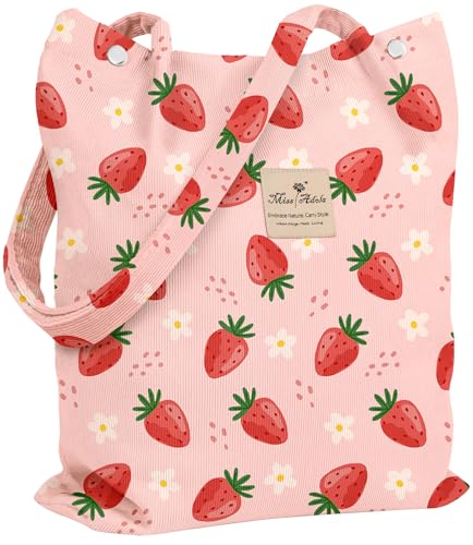 Miss Adola Corduroy Tote Bag for Women Cute Design - color: Flower Strawberry