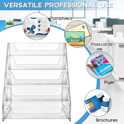 5 Tier Clear Acrylic Brochure Holder, Literature Organizer Paper Stand Display for Cards, Brochures, Pamphlets, Flyer, Signs - color: 5 Tier