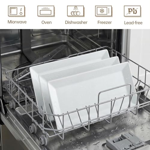 12" Serving Platters Set of 4, White Rectangular Plates, Ceramic Serving Tray, Stackable Large Party Plates for Appetizer, Dessert, Steak, Sushi, Housewarming Gift, Oven Dishwasher Safe - color: White 1