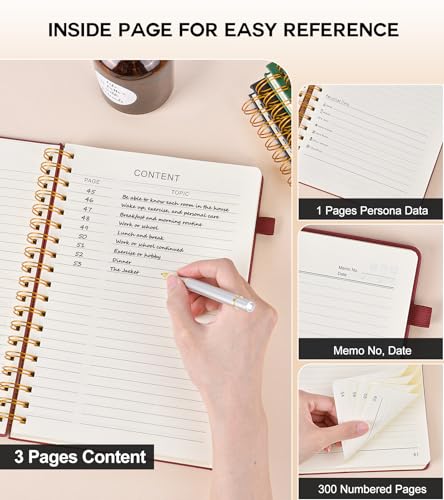 PERCUN B5 Spiral Notebook 300 Numbered Lined Pages Hardcover Journal 7"x10" - color: Red, size: B5 size (7in x 10in)