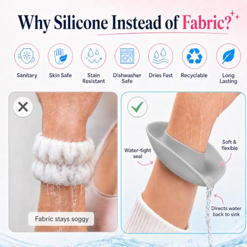 LiquiBands Face Washing Wristbands - Original Drip Catch Cuffs (Grey, S/M) - color: Dove Grey, size: S/M