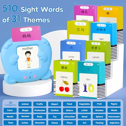 English Talking Flash Cards Bilingual for Kids - Mandarin, Blue - color: Mandarin, size: Blue