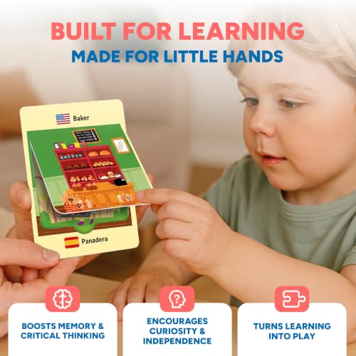 Kidrox Career & Professions Flash Cards, English Learning Cards with Spanish Translations, Interactive Open & Cover, 30 Pack - color: Professions