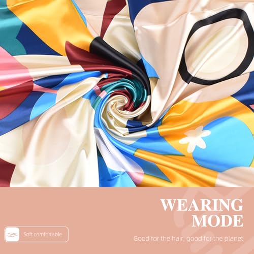 35 Inches Silk Head Scarf-Satin Hair Scarves Silk Bandana Scarf Headscarf for Women's Fashion Scarves - color: Colorful Sunflower - Blue
