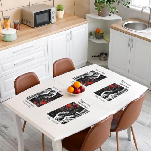 Feelyou Japanese Wave Placemats Set Set of 4 18"x12" - color: Red Black