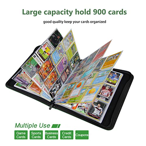 Rugby 900 Card Binder with 9 Pockets, Durable Waterproof PU Material, Acid Free Polypropylene Inner Sleeves, Suitable for All Trading Card Types - color: Rugby