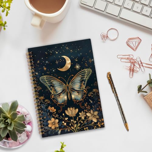 nvucamd Gothic Celestial Butterfly Spiral Notebook, Witchy Moth Floral Journaling Notebooks for Women, Vintage Butterfly Moon Journal Notebook, Gothic Moth Gifts Office Supplies, 5.5x8.3 Inch - color: butterfly