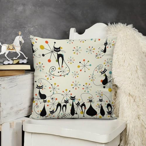 Mid Century Atomic Cat Pillow Covers, Atomic Abstract Geometric Cat Retro Pattern Home Decor Sofa Bedroom Cushion Outdoor Indoor Decorations 16 "x16 - color: Cat-3, size: 16" x 16" (Pack of 2)