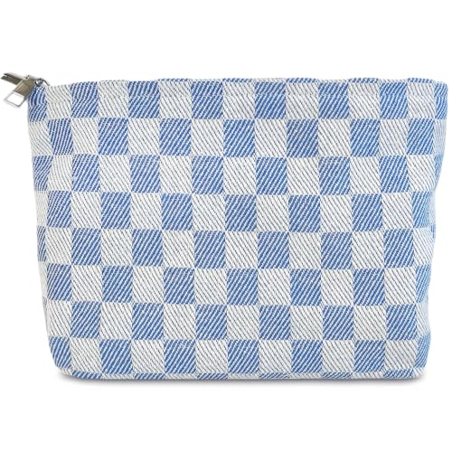 STARDW Checkered Makeup Bag Cosmetic Travel Bag, Toiletry Bag for Women - color: Checkerboard Blue