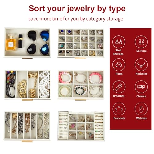 BOOVO Jewelry Boxes for Women, White and Black 6 Layer Large Jewelry Box for Necklace, Bracelet, Earrings, Rings Storage, Jewelry holder Organizer for Girls Gift (Champagne, 6 layer) - color: Champagne, size: 6 layer