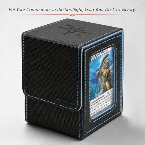Venssu MTG Deck Box with Commander Display Window (Black&Wathet, 1 window) - color: Black and Wathet
