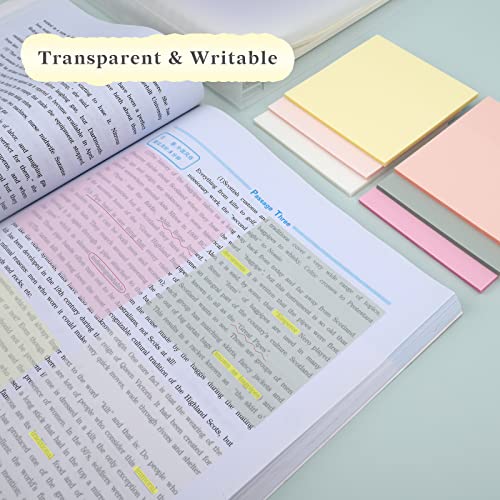 Temiary 6P Transparent Sticky Notes, Clear Waterproof See Through Memo Pad - color: Pastel