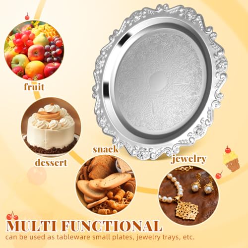 ABOOFAN Vintage Silver Dessert Tray Set of 2, 9.8Inch Round Metal Platter - size: 9.8"
