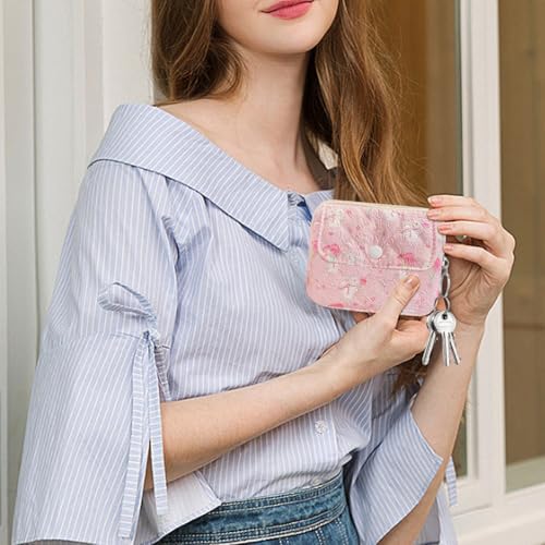 Cute Prints Cotton Quilted Coin Purse for Women Girls - color: BOUQUET BUNNY