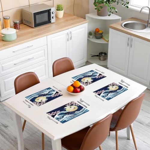 Feelyou Japanese Wave Placemats Set Set of 4 18"x12" - color: Blue