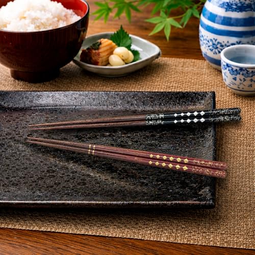 Premium Japanese Chopsticks Set for 2 [Made in Japan] Reusable Wooden Chopsticks with Elegant Iridescent Inlay Traditional Lacquered Finish D (Starlight Spark 2prs (MK059)) - color: Starlight Spark 2prs (MK059)