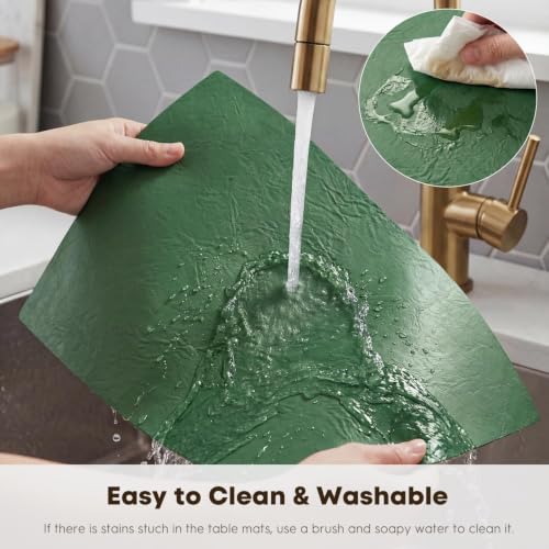 Artoid Mode Green Faux Leather Placemats Set of 4 - color: Green, size: 12" x 18", Rectangular Set of 4