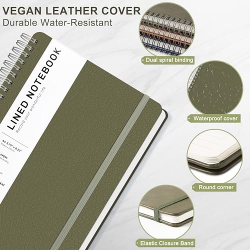 Lined Spiral Journal Notebook, A5 Hardcover Leather Notebook for Work, 5.7''×8.2'', 100GSM Thick Paper Spiral Bound Journaling Notebooks for Women & Men Office School Note Taking Business, Green - color: Green, size: A5