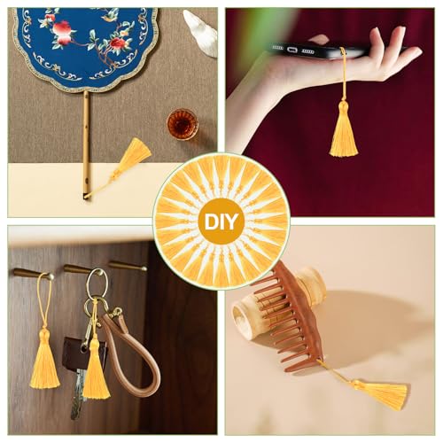 Mini Tassel Charms, 90pcs Yellow Tassels with Hanging Loop Mini Tiny Handmade Craft Tassels Charms for DIY Jewelry Necklace Making Accessories - color: Yellow-10cm
