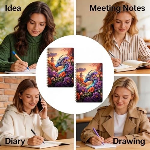 2 Pcs Fantasy Dragons A5 Spiral Notebook, 160 Pages Dragon Journal Notebook - color: Multicolour 0009
