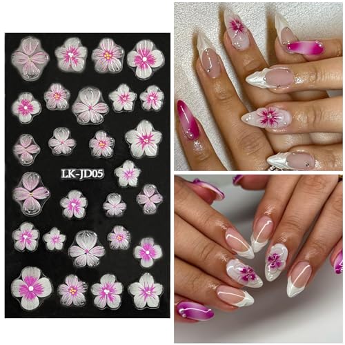 Flower Nail Stickers for Nail Art Blush Nail Decals for Women - color: Colorful-14