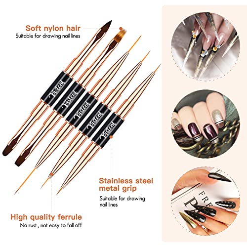 Yasterd Nail Art Brush Set,Professional 5pcs Double-Ended Nail Art Brushes - color: Black