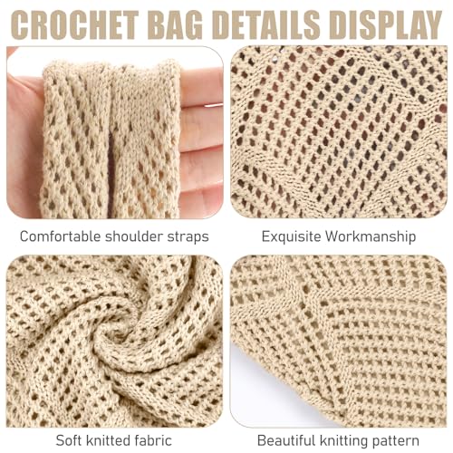 hatisan Crochet Bag for Women, Handmade Knit Beach Tote Bag Summer - color: Light Khaki