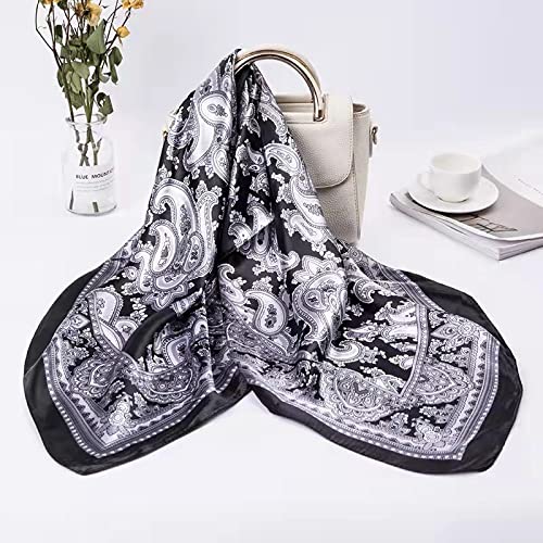 ANDANTINO 100% Mulberry Silk Scarf -21” Square Neckerchief with Gift Packed - color: Black&white Paisley