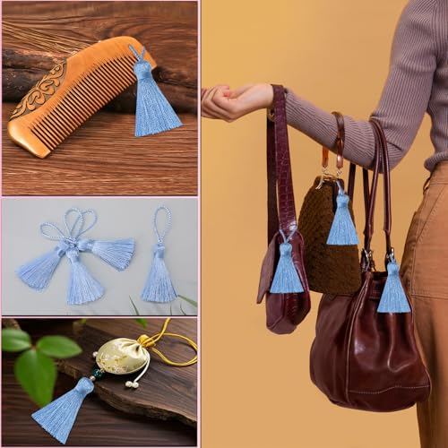 20Pcs 4.3 Inch Silky Mini Craft Tassels for Earrings, Souvenir(Sky Blue) - color: Sky Blue