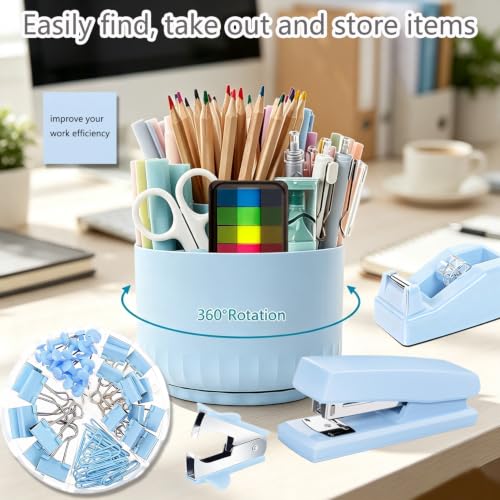 Office Supplies,School Supplies,Blue Desk Accessories,Desk Organizer,Scissors,Stapler,Tape Dispenser,Binder Clips,Staples,Staple Remover,Sticky Notes,Clear Tape,Pen,Ruler,Best Gift,11pcs - color: Blue, size: 11 pcs set