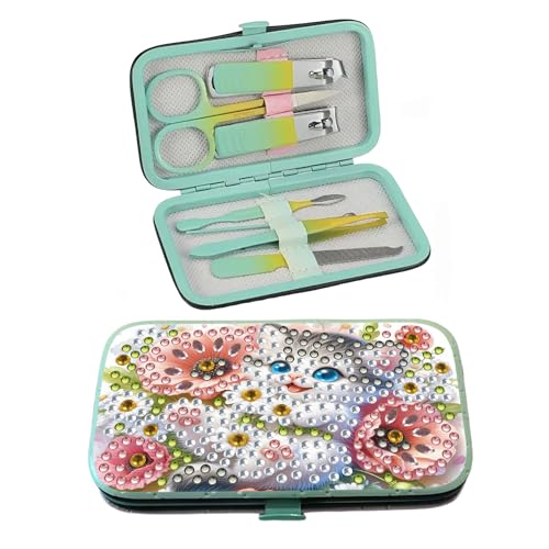 F-CANLAN Kitten Floral Diamond Painting Manicure Kit Nail Storage Case - color: White