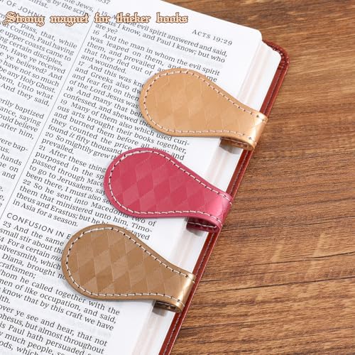 3PCS Vintage Magnetic Leather Bookmark, Leather Magnetic Bookmarks for Women, Magnetic PU Bookmarks Clip Book Accessories, Rhombic Pattern - style: Rhombic