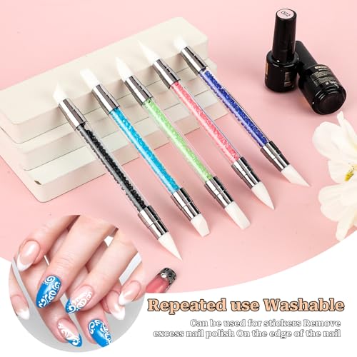 5 Pcs Nail Art Sculpture Pen Dual Tipped Silicone Nail Tools Nail Art Acrylic Pen Silicone Brushes for Resin Nail Art Tools for Design Nail Foil Carving Drawing Shaping Drawing Effect - color: 5 pcs style B