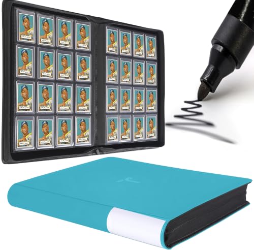 Top Loader Binder 16 Pocket, Holds 640+ Cards in 3" x 4" Toploaders, Ringless 20 Double-Sided Sleeves, Side-Loading, Spine Label with Maker Pen Toploader Binder for TCG, MTG, Sports Cards - color: Turquoise, size: 16-Pocket, Holds 640 Cards