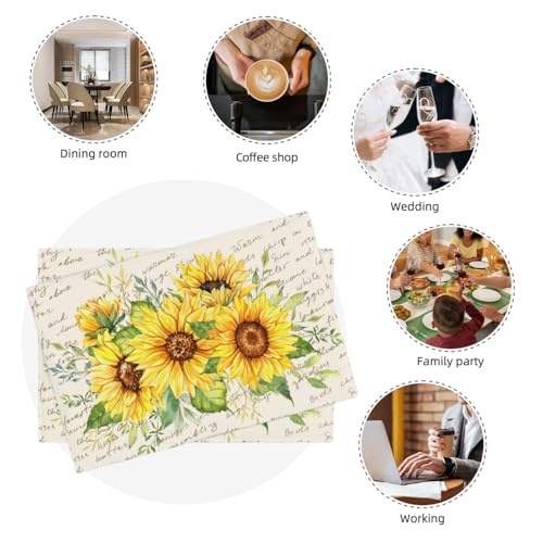 Spring Summer Sunflower Floral Placemats Set of 4 12x18 Inch - color: Cream Beige, size: Set of 4