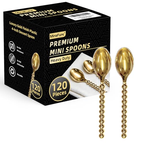 Premium 120-Piece Gold Mini Dessert Spoons with Beaded Handle, 4.4 Inch - color: 120pcs Gold Spoons