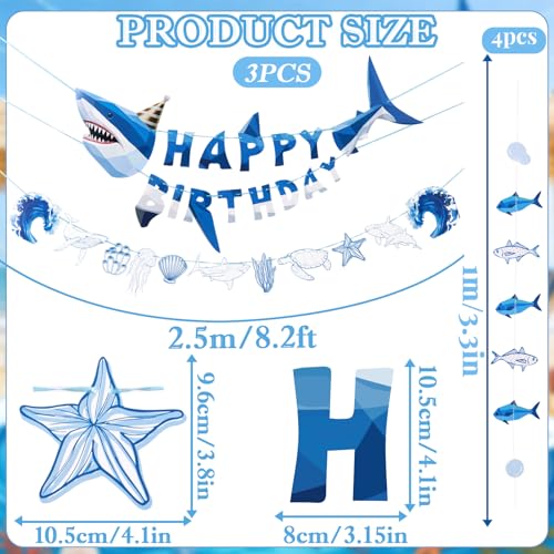 Paper Jazz Ocean Shark Decor Whale Shark Party Decoration for Wall,Under The Sea Birthday Banner with Swirls, Baby Shark Birthday Supplies Hanging Fish for Room Classroom Party （Blue） - color: Blue