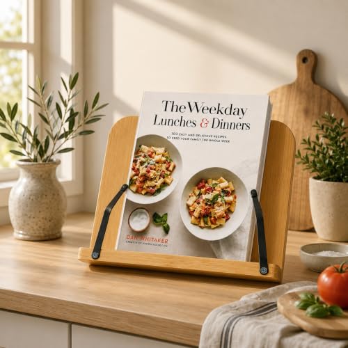 Adjustable Cookbook Stand for Your Kitchen Counter - Solid Wood, Fits iPad