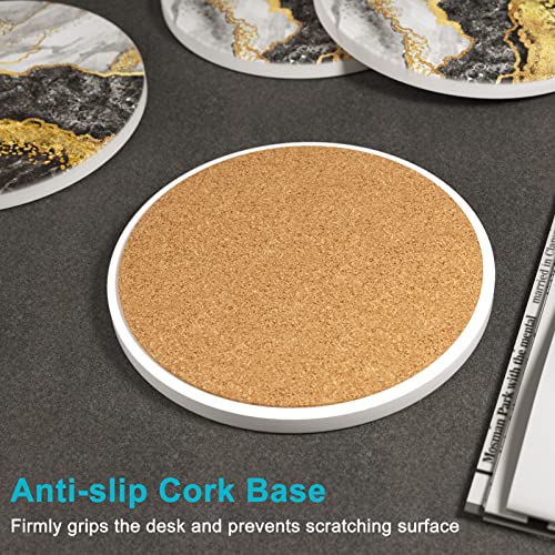 Coasters for Drinks, Set of 6 Cute Absorbent Ceramic Drink Coasters - color: White Black Gold Marble