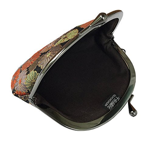 Nishijin brocade round clasp purse/coin purse with lining, size L. (Kurogikuranman) - color: Kurogikuranman