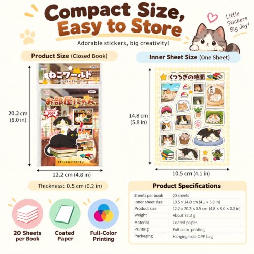 2 Pack Cat Sticker Books,Kawaii Stickers for Journaling & Scrapbooking(E+F) - color: E+f