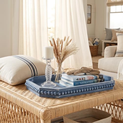 Hrastany Blue Wood Decorative Tray, Coffee Table Tray for Ottoman - color: Whitewashed2-z8, size: 15.7" x 10.2" x 1.6"