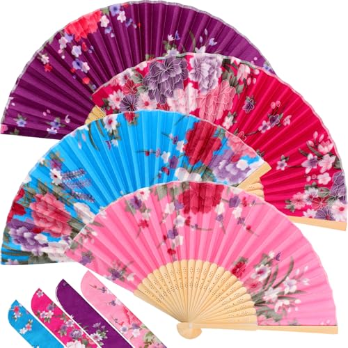 Zonon 4 Pack Hand Held Folding Fans for Women Silk,Vintage Floral - style: Vintage Floral