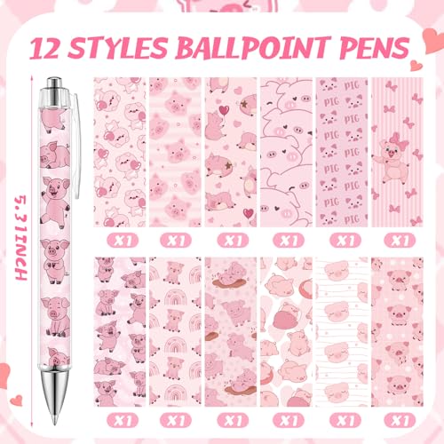 Dispowreath 24 Pcs Piggy Sticky Notes with Pens Pink Pig Themed Christmas Gifts Self Adhesive Notepad Cute Memo Notes Pads Black Ink Ballpoint Pen for Pig Lover Gifts Office School Students Teacher - style: Pig