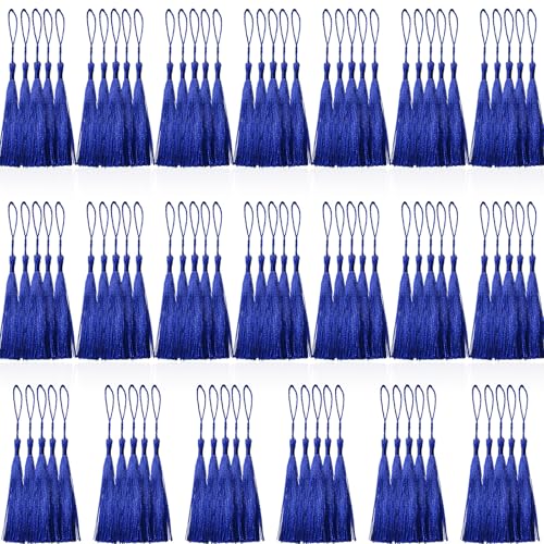 100 Pcs Royal Blue Mini Tassels 13cm/5 Inch with Loops for Bookmarks, Graduation Decors, Jewelry Making, DIY Projects - color: Royal Blue