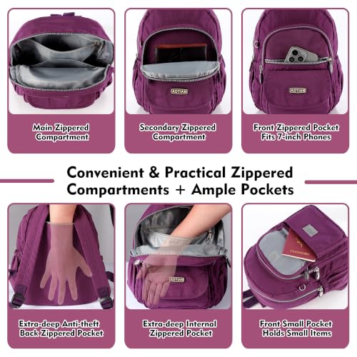 AOTIAN Mini Backpack for Women, Lightweight Sturdy Nylon Small Daypack - color: Mini Deep Purple